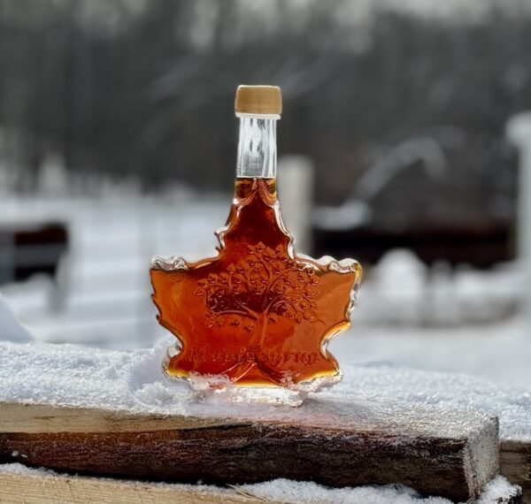 Large Glass Maple Leaf Bottle of Maple Syrup