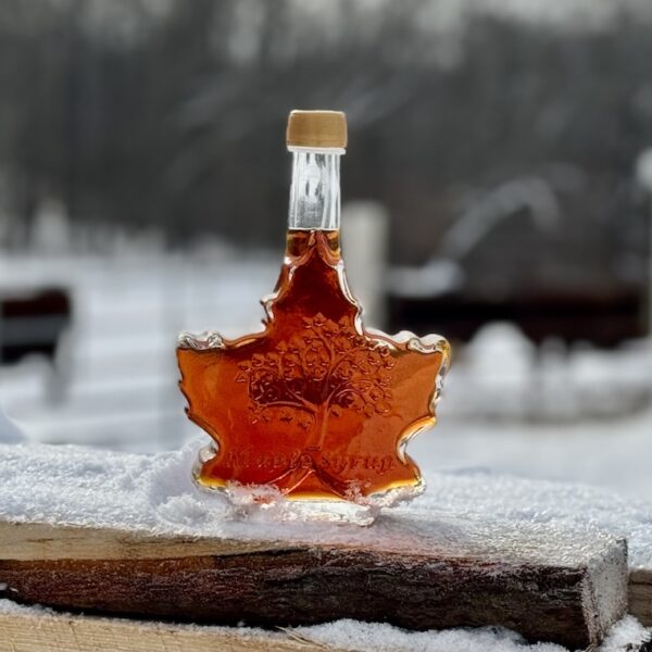 Large Glass Maple Leaf Bottle of Maple Syrup