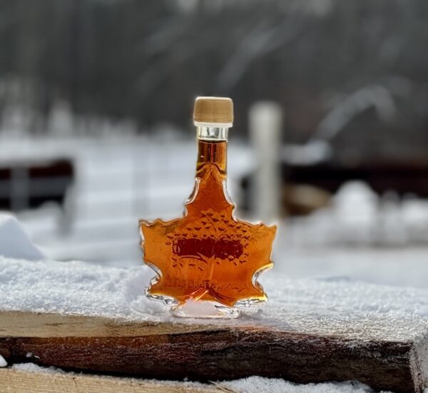 Medium Glass Maple Leaf Bottle of Maple Syrup