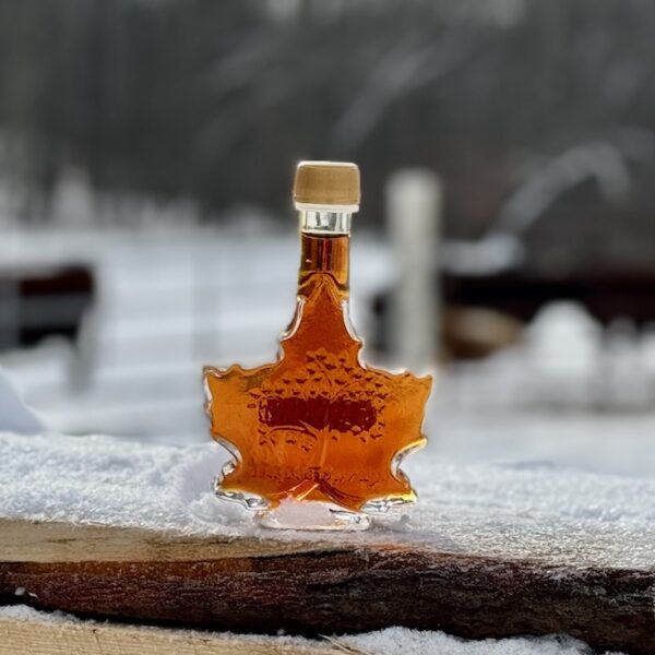 Medium Glass Maple Leaf Bottle of Maple Syrup