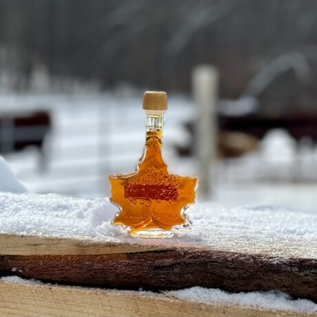Small Glass Maple Leaf Bottle of Maple Syrup