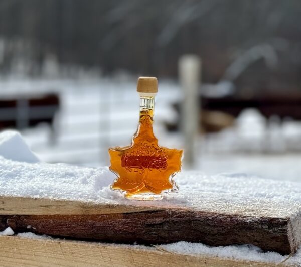 Small Glass Maple Leaf Bottle of Maple Syrup