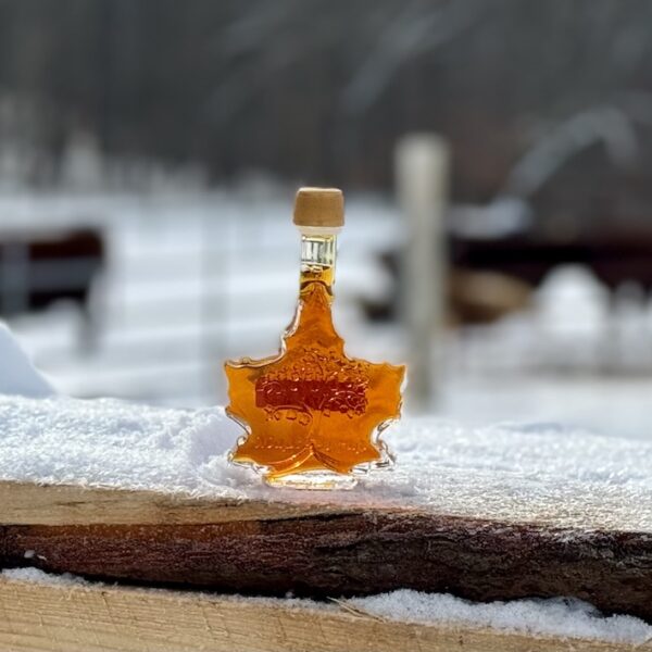 Small Glass Maple Leaf Bottle of Maple Syrup